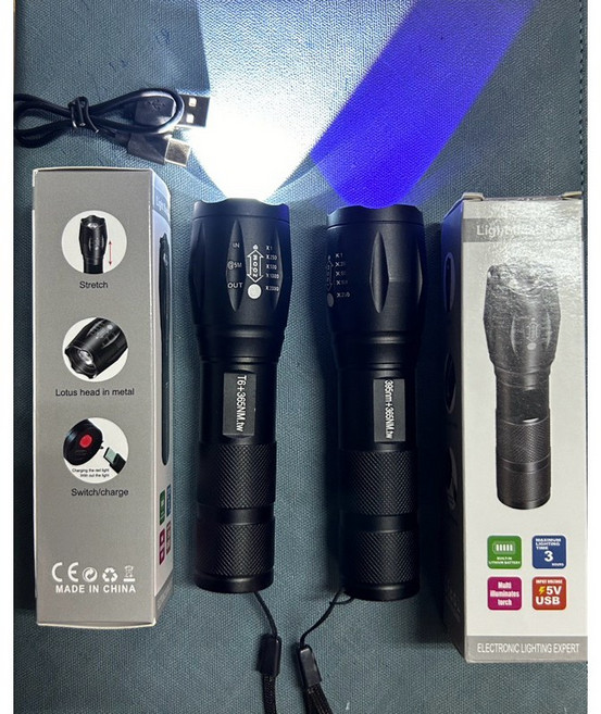 Tth火雞 395nm 365nm / 365nm T6 雙光源手電筒 內建鋰電池 USB直充 TYPE-C 紫光 白光手電筒, 1個, 395nm+365nm 紫光