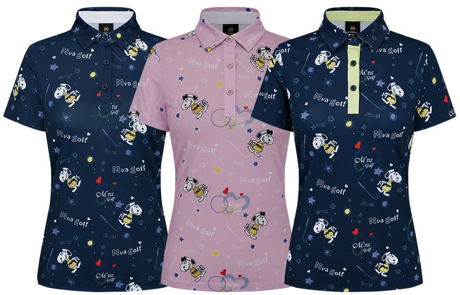 엠바골프 국내생산 여성 케릭터프린트 Y카라 반팔 티셔츠 M252LTS009