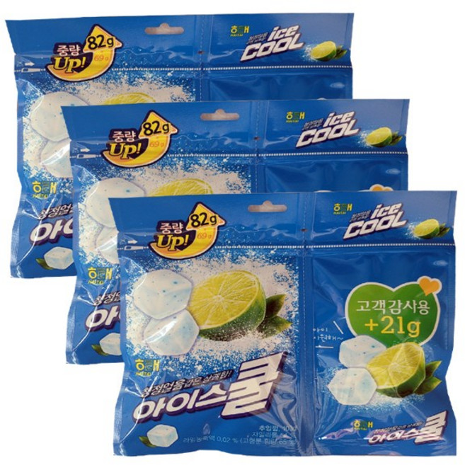 해태제과 아이스쿨껌 리필껌 츄잉껌, 103g, 3개