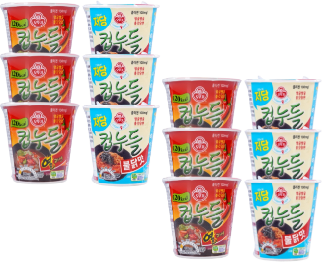 오뚜기 컵누들 열라면 6개 저당 컵누들 불닭맛 6개 2종세트