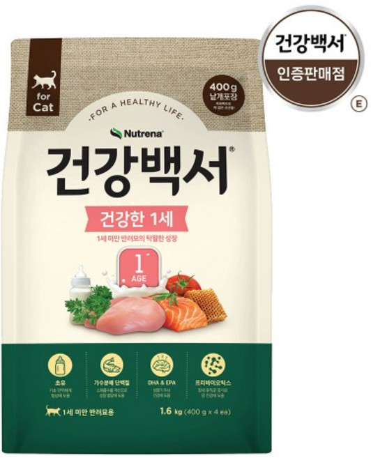 건강백서 고양이 기능성 사료, 인도어, 1.6kg, 4개