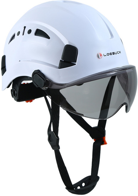 LOEBUCK 아메리칸 스타일 안전모 일체형 방호 선글라스 충격 완충 구조 공장 건설현장 필수, 1개, 흰색 안전모+검은색 고글