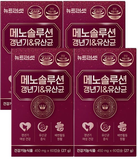 여성 갱년기 엔 유산균 식약청인증 메노솔루션 뉴트리셋, 4개, 60정