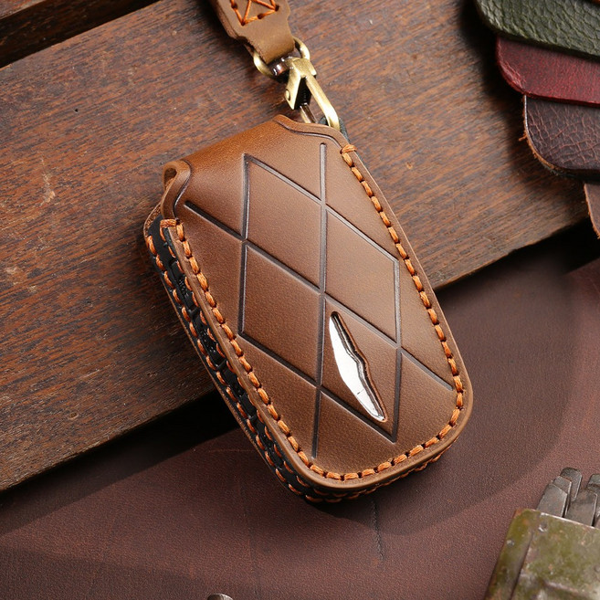 벤오토 제네시스 GV60 G90 RS4 호환 스마트키 가죽케이스 5 6 7 8 버튼 키링 키홀더 (S2-GL5 6 7 8), 브라운, S2-GL8