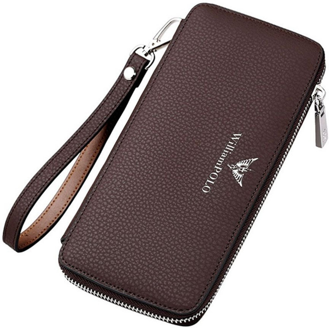 남성지퍼장지갑 브라운클러치 스트랩지갑파우치형