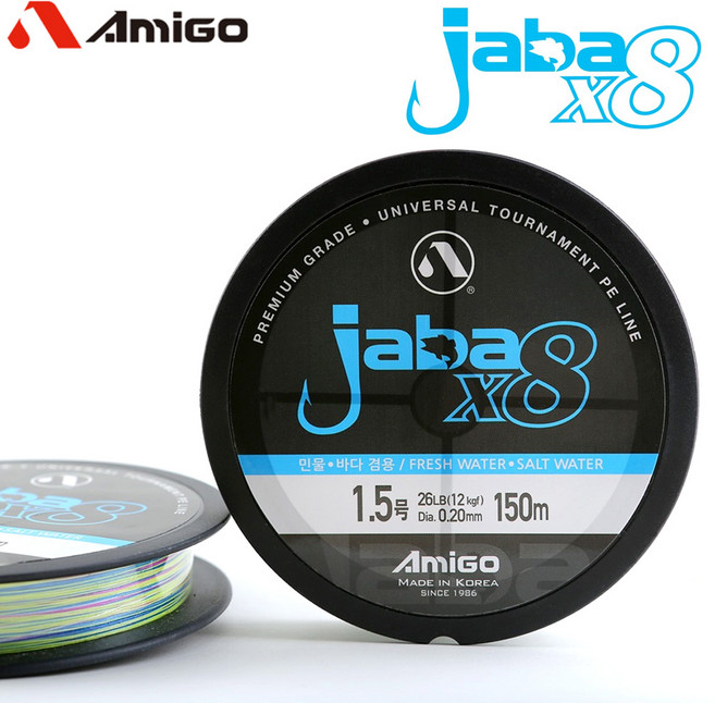 아미고 JABA X8 합사 150M 민물바다겸용 8합사 PE라인, Fluore Yellow-1.5호, 1개