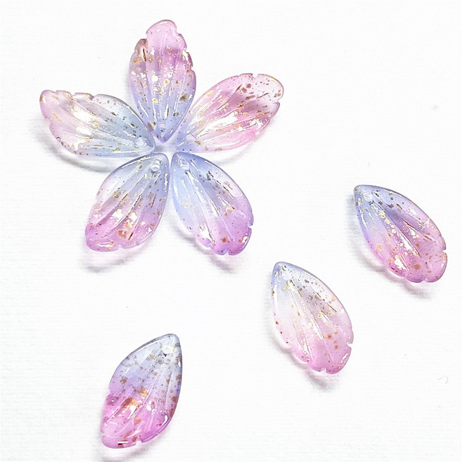 (3개입)4색택 몽환색 꽃잎 크리스탈 금박 펄빛 비즈, (B146-4 ) 노랑핑크, 1개