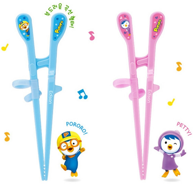 뽀로로 에디슨젓가락 교정젓가락 유아 아기, 핑크, 1개