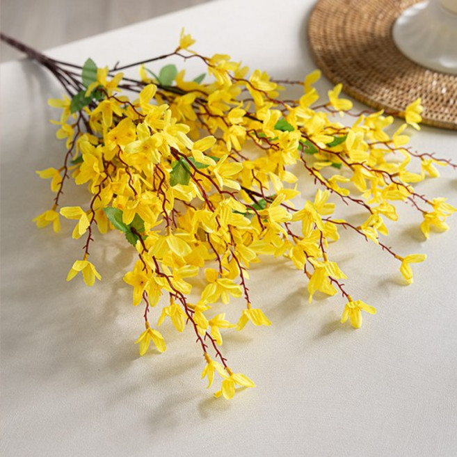 [플라워트리] 개나리 조화 센터피스 가득한 80x18cm 인테리어 봄 꽃 테이블 장식 소품 행사 꾸미기, 상세 설명 참조