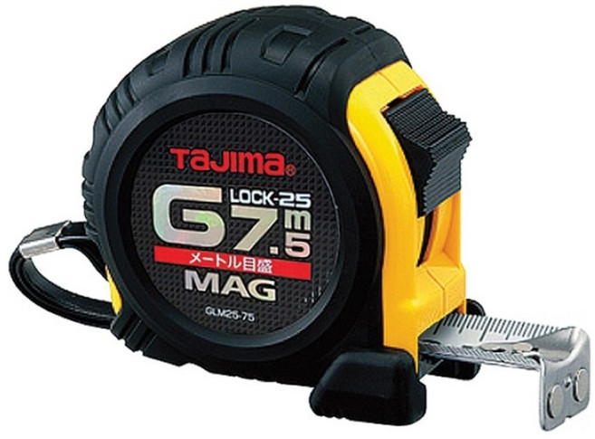 타지마 고무그립 자석 줄자 GLM25-75 7.5M 고무피복 G그립 자동 락줄자, 1개
