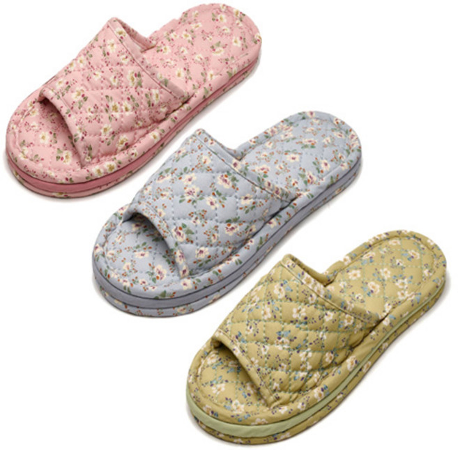 메종드리빙 세탁가능한 3중쿠션 층간소음방지 미끄럼방지 퀼팅 푹신한 거실 면실내화 3켤레세트, 1개, 잔플라워 3P