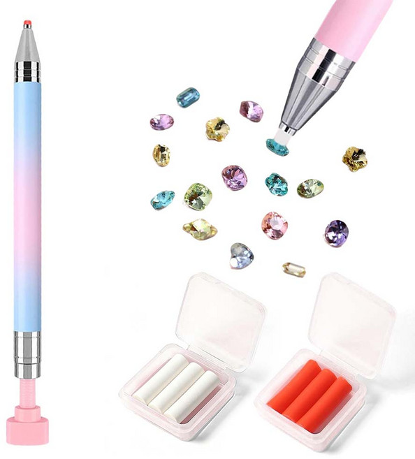 루베이 네일아트 파츠스틱 스톤피커 스톤집게 정밀픽업 인체공학 그립 네일아트/비즈 공예/보석십자수, 1개, 핑크블루