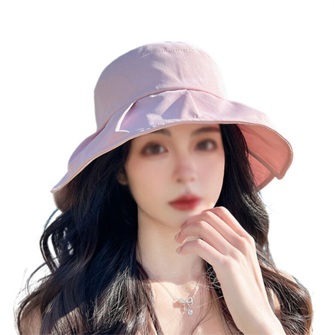 따봉오빠 여성 휴양지 패션 리본 목 보호 벙거지 모자 YY5214, 핑크, 1개