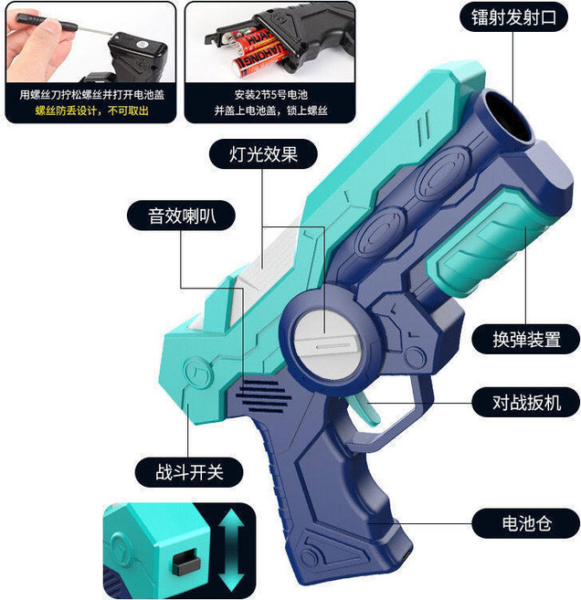 兒童鐳射激光對戰玩具槍 紅外線對戰槍玩具, 1個, 一體版】1藍槍（簡裝-需搭配同款槍對戰）,配送普通電池