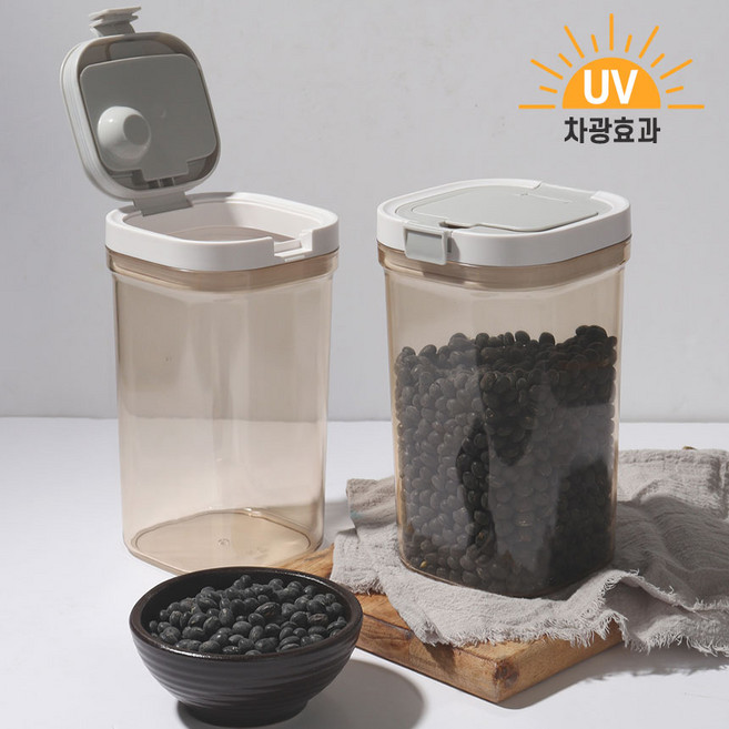 (BPA FREE-만능 소분 용기) 밀폐 보관 통 잡곡 쌀 원두 가루 소분 견과류 프로틴 파우더 분말 보관통, 3호 1800ml + 스푼, 1세트