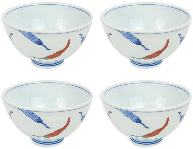 [4p 세트] 일본 아리타 밥공기 밥그릇 다이도아 고추무늬 도자기, 4개, 화이트