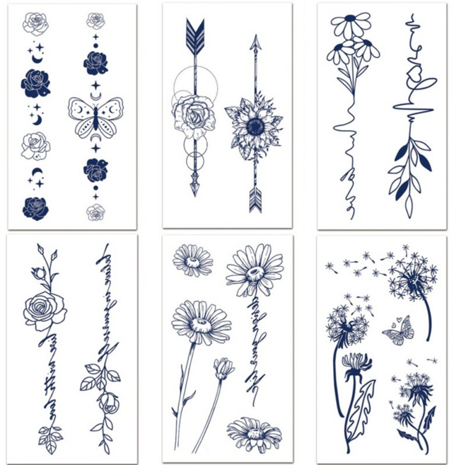 MIRWAY 셀프 반영구 타투스티커 헤나 문신스티커 6종세트, 1개, MWC-B 6종세트