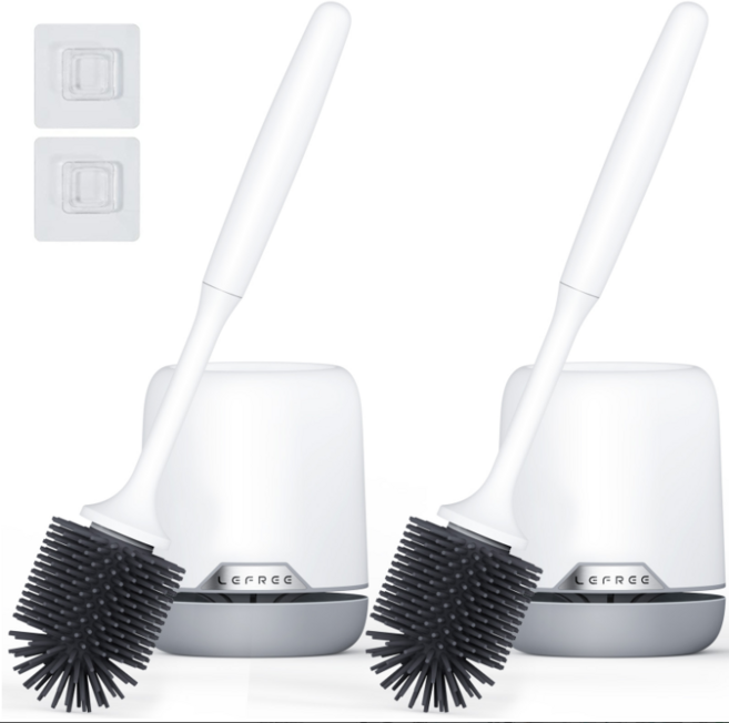 LEFREE 실리콘 변기솔 뚫어뻥 세트 선택식 무사각 청소 방수 방곰팡이 벽걸이 거치대 변기표면보호 위생적 화장실 욕실 청소도구, 그레이, 2개