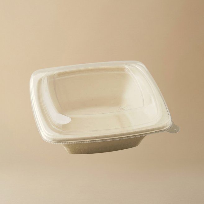 지구사랑 24온스 사각볼 펄프용기 + pet 뚜껑 샐러드볼, 1개, 75개