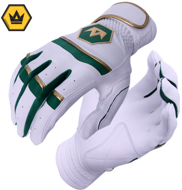 크라운비 커스텀 골드에디션 천연양피 배팅장갑 야구장갑, 화이트그린, 1개