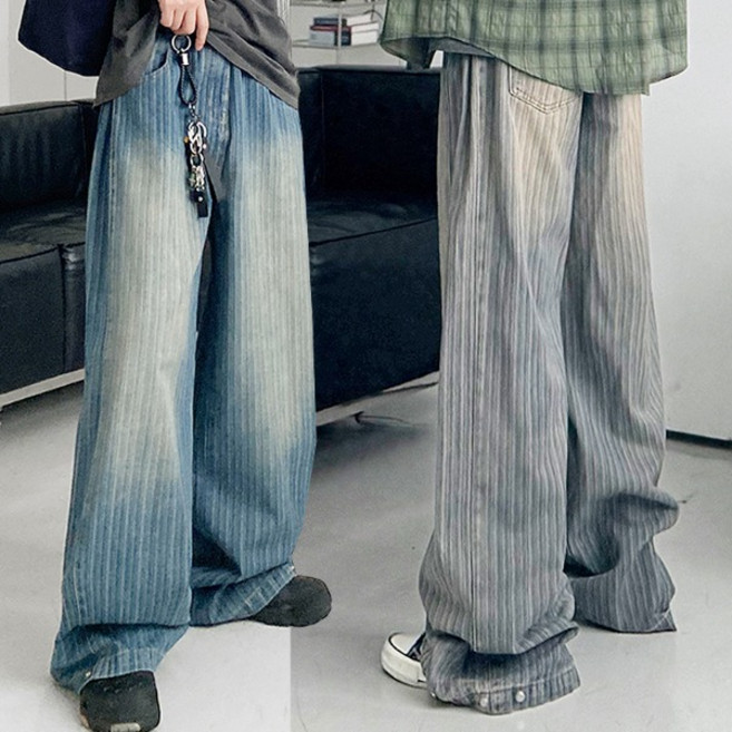 기장선택 일자 빈티지 벌룬 절개 와이드 데님 청바지