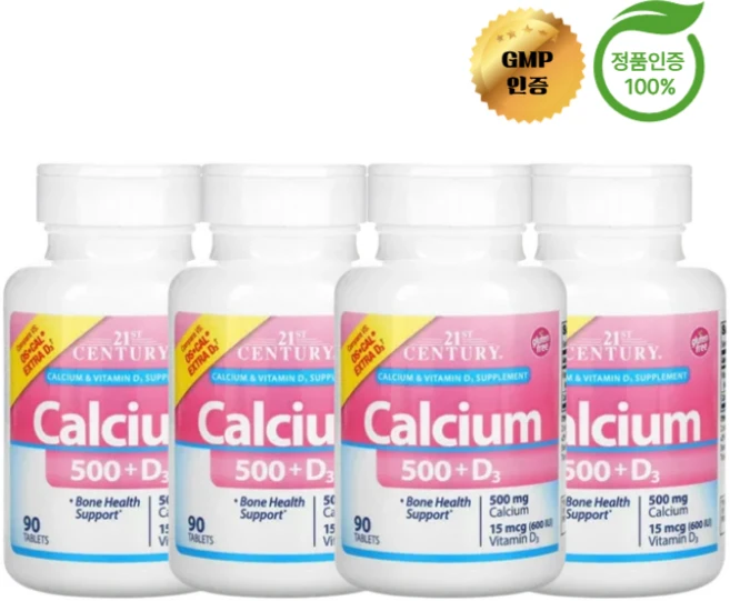 2+2 21세기 센트리 칼슘 500mg + 비타민D3 15mcg 600IU 90정, 4개 - 쿠팡