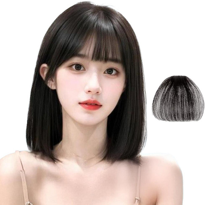 오비안 볼륨 시스루뱅 헤어피스 앞머리 가발, 1개, 일자 - 내추럴블랙