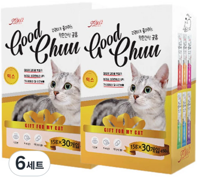 갓펫 굿츄 고양이 간식 15g x 6종 x 5p 세트, 6세트, 450g, 믹스 - 쿠팡