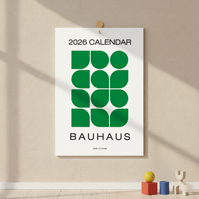 2026년 바우하우스 프리미엄 벽걸이 캘린더 달력, 타공형, A4 사이즈