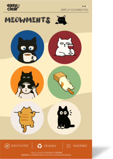 이지클리어 휴대폰 극세사 액정클리너 6개입, 1개, Meowments