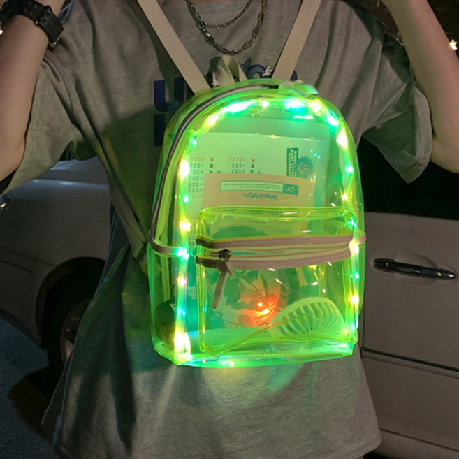 LED 조명 책가방 투명 백팩 PVC 멋진 소녀 소년 학교 가방 야광 야외 여행