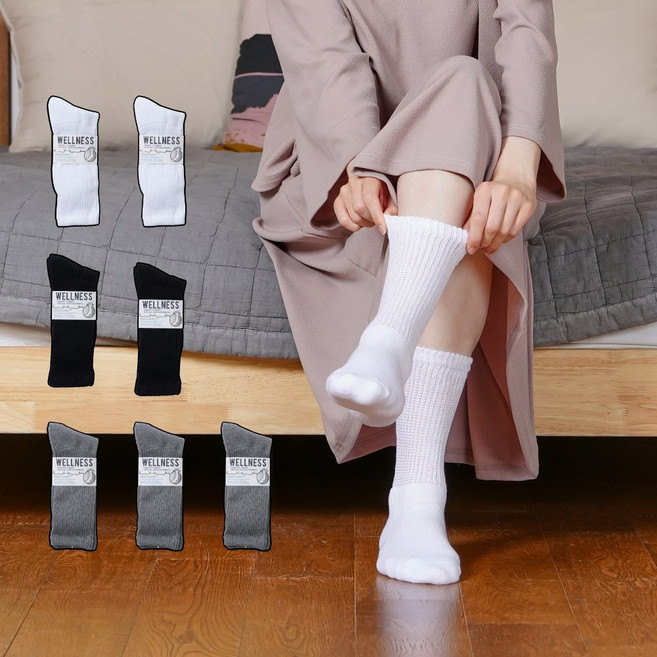 브리지온 무압박 무봉제 크루삭스 임산부 쿠션 발편한 장목 양말 7세트 컬러믹스