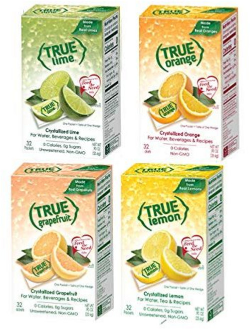 25.5그램 (4개 팩) 레몬 라임 오렌지 자몽 트 True Lemon Lime Orange & Grapefruit 32ct Boxes Sampler Pack (4 p