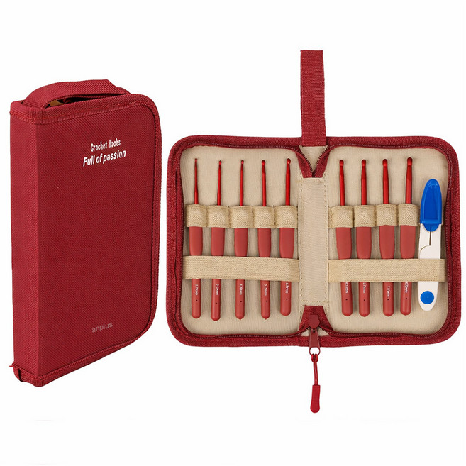 앙플러스 프리미엄 뜨개질 코바늘 파우치 세트, 1개, Red