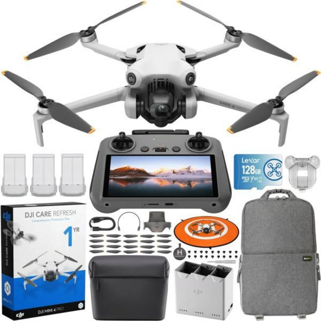 DJI 미니 4 프로 폴딩 드론 RC 2 리모컨화면 포함 플라이 모어 콤보 플러스 4K HDR 249g 미만 전방위 감지 3개 배터리 번들 1년 케어 리프레시 플랜 및 액세서리, Mini 4 Pro Fly More Combo (DJI