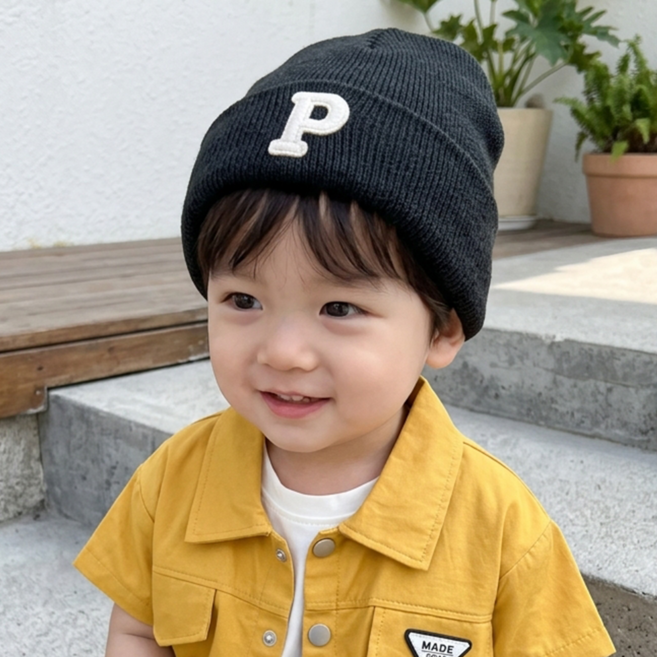 몽실이 심플 니트 비니 유아 아동 아기 모자 외출 알파벳 남아 형제룩