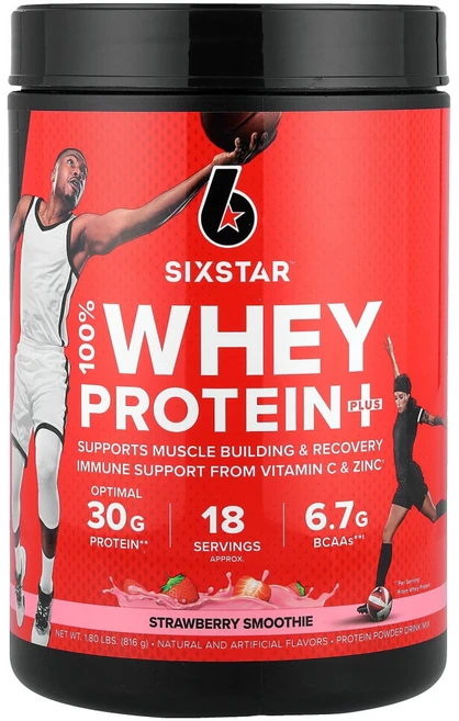 식스스타 100% 유청 단백질 플러스 딸기 스무디 816g(1.8lb) - 쿠팡