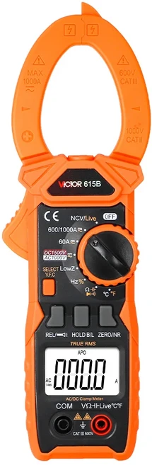 호환 Victor 615B 디지털 클램프 미터 DC AC 전류 6000 카운트 1500V 1000A 대형 LCD 화면 전압 테스터, 01 615B