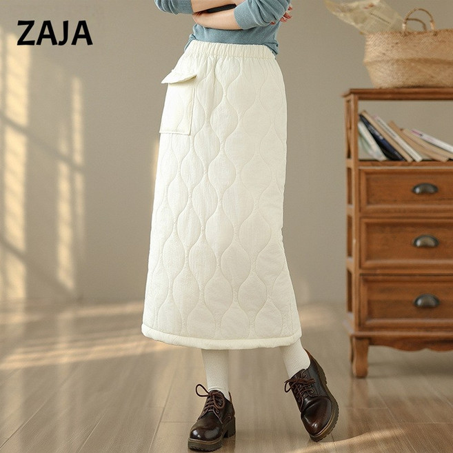 ZAJA 여성 누빔 포켓 패딩스커트 패딩치마 겨울 퀄팅 방한치마