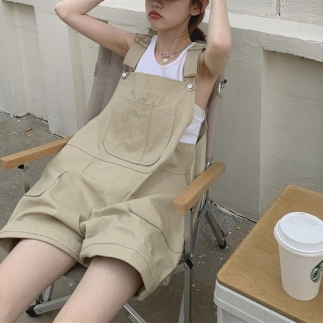 쁘띠꼬모 여성 빅사이즈 카고 멜빵 치마반바지 여름 와이드 레드 반바지