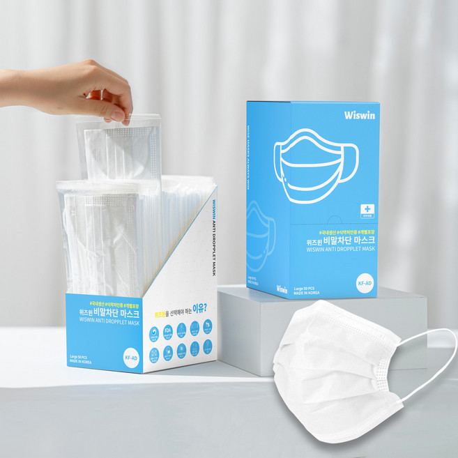 위즈윈비말차단마스크(KF-AD), 50매, 1개, 화이트(개별포장)