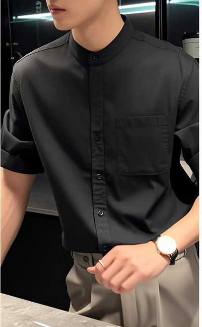 輕熟風穿搭棉立領長袖襯衫男款韓版潮牌感工裝襯衣休閒上衣