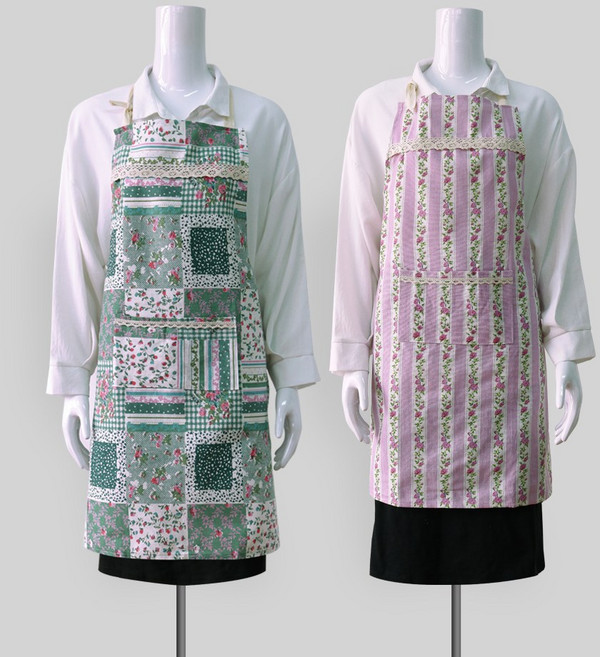 유진 (1+1) 린넨 꽃패턴 앞치마 카페 주방 작업용 레스토랑 식당 업소용 어린이집 앞치마세트, (1+1)프로방스앞치마(그린+핑크), 1세트