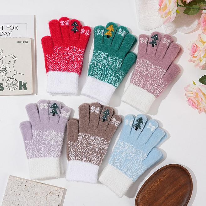 나나샵 남여 공용 크리스 마스 눈꽃 스마트 폰 터치 장갑 손가락 구멍 장갑 트리