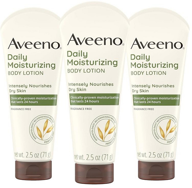 아베노 데일리 보습 바디 로션 젠틀 로션은 건조한 피부에 수분을 공급하고 진정시키는 프리바이오틱 오트 무향 논코메도제닉 여행용 사이즈 3팩 2 5파운드 Oz, 1개, 1.064L