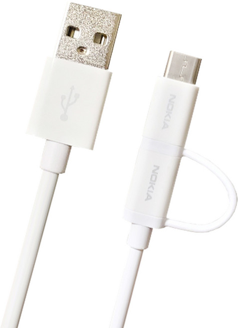 Nokia 諾基亞 二合一快充線 Type-C Micro USB 充電線 3A 傳輸線 QC3.0 快充, 白色, 1個, 100cm