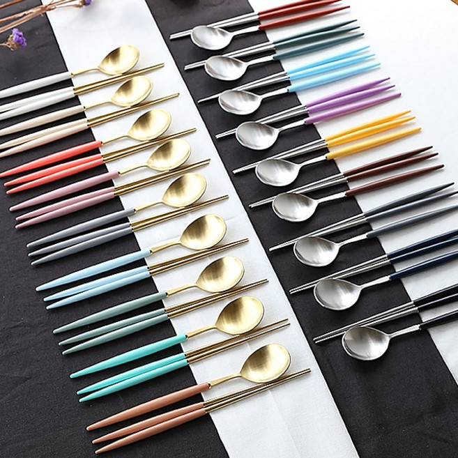 몽블랑 수저세트 에펠 국산 스텐 한식 티타늄 골드 실버 보겐, 1-5.수저세트 실버-코랄