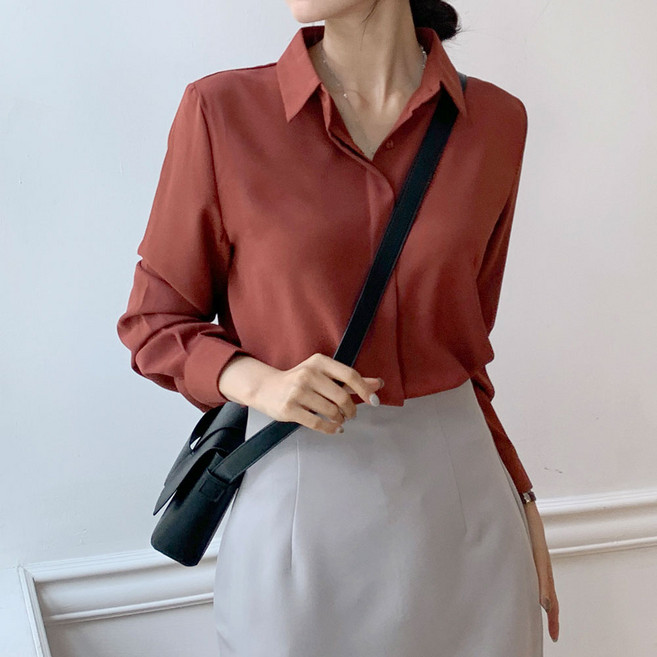 여성용 여리핏 히든 단추 긴팔 셔츠 블랑 블라우스