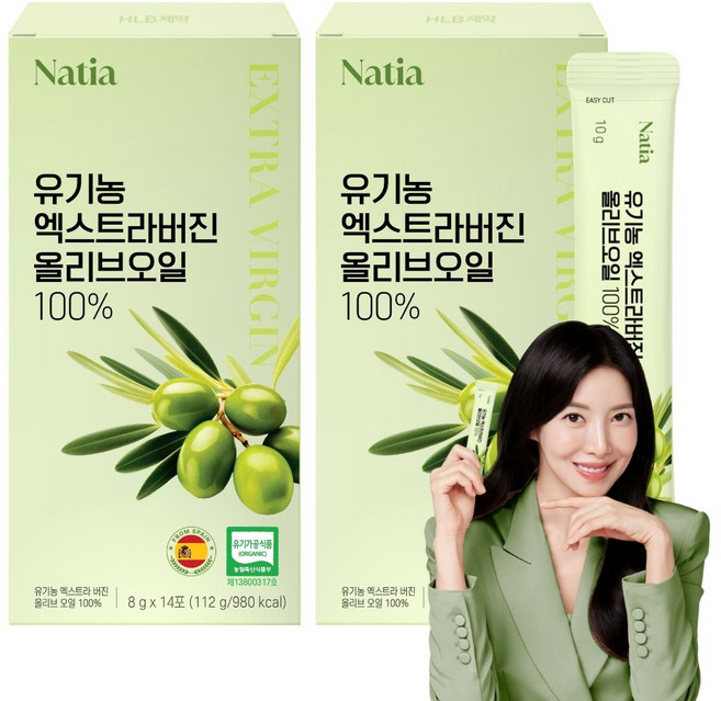 나티아 유기농 엑스트라버진 올리브오일 100% 14포 스페인산 피쿠알 산도 0.18, 2개, 112g