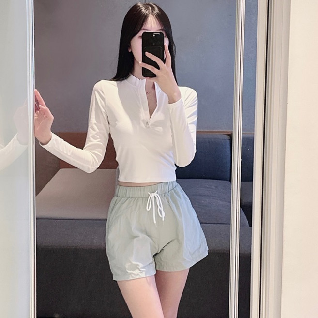 체리미 3PS 심플 뮤즈 반집업 크롭 래쉬가드 비키니 수영복+파스텔 워터팬츠 여름바지 SET (빅사이즈/체형커버/뱃살커버/여리여리/임산부/바캉스/풀빌라/휴양지/여름/여행), 차콜&핑크